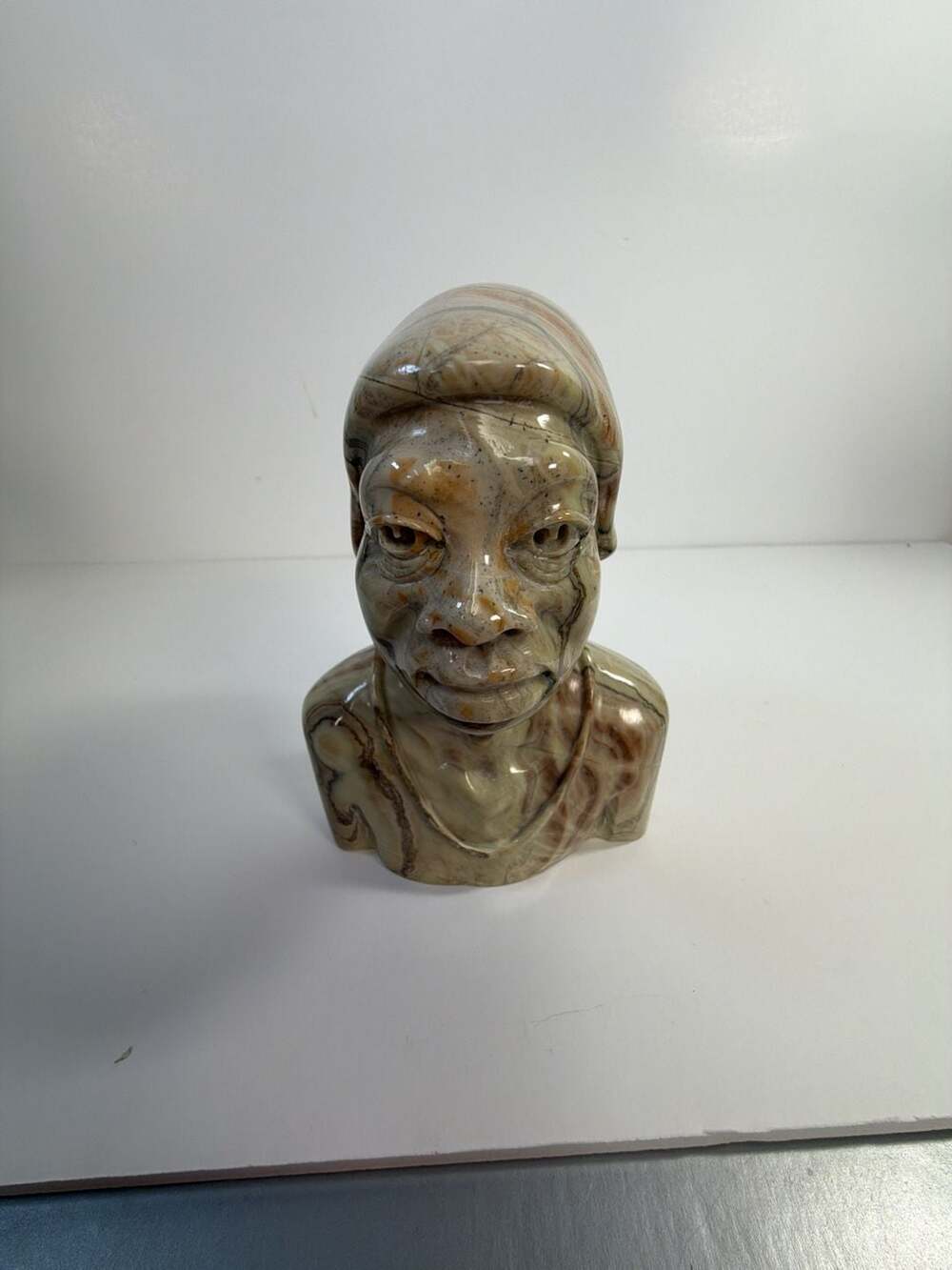 Signed Shona Hand-Carved African Stone Bust Sculpture